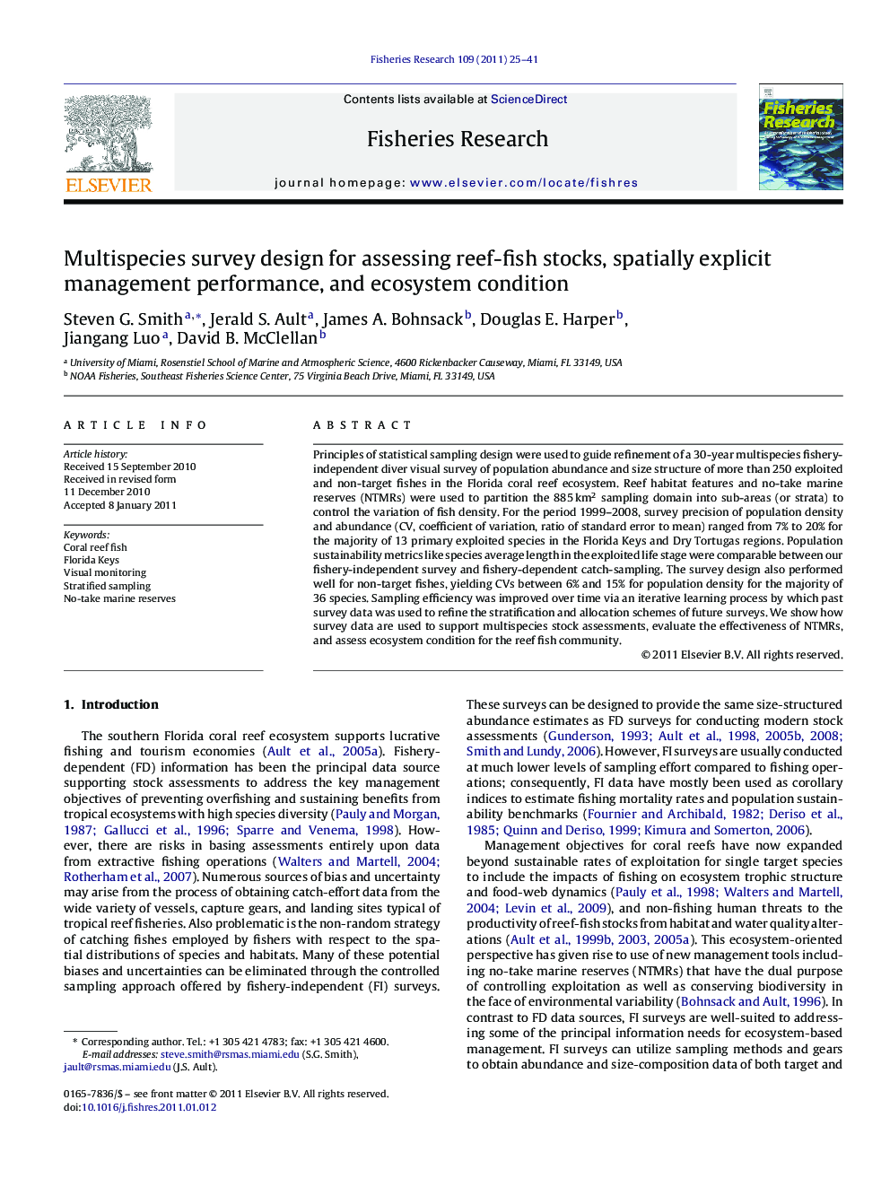 Multispecies survey design for assessing reef-fish stocks, spatially explicit management performance, and ecosystem condition