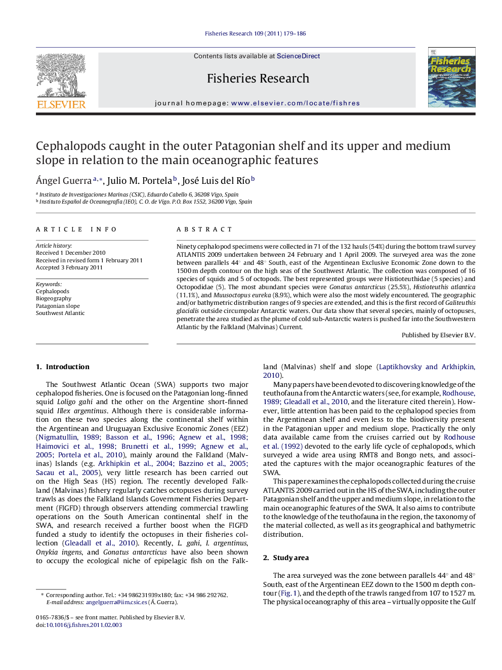 Cephalopods caught in the outer Patagonian shelf and its upper and medium slope in relation to the main oceanographic features