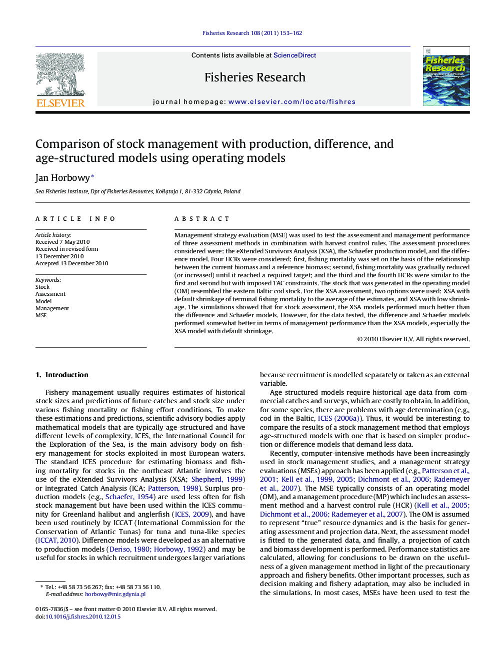 Comparison of stock management with production, difference, and age-structured models using operating models