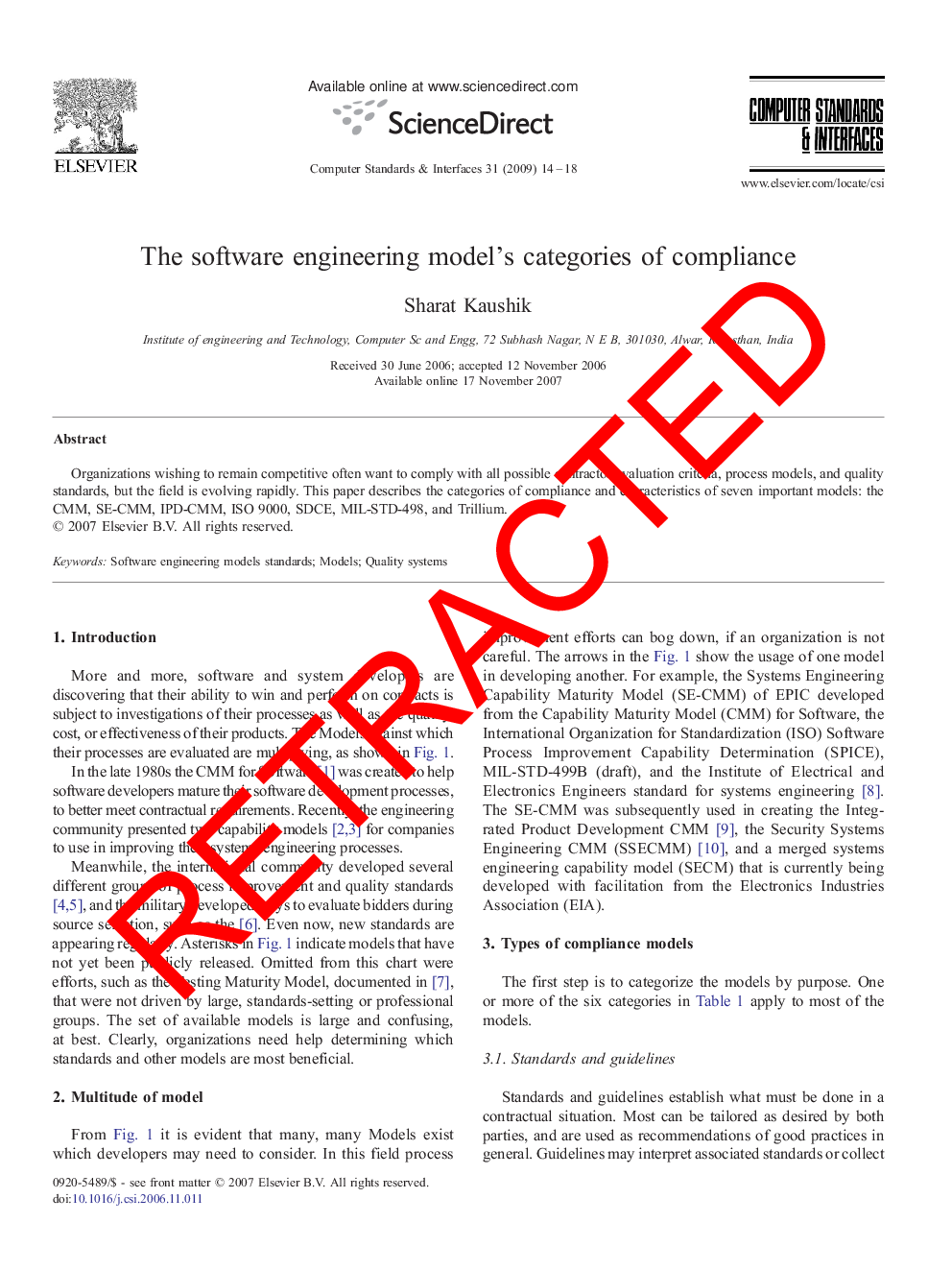 RETRACTED: The software engineering model's categories of compliance