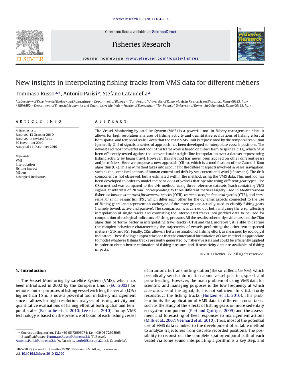 New insights in interpolating fishing tracks from VMS data for different métiers