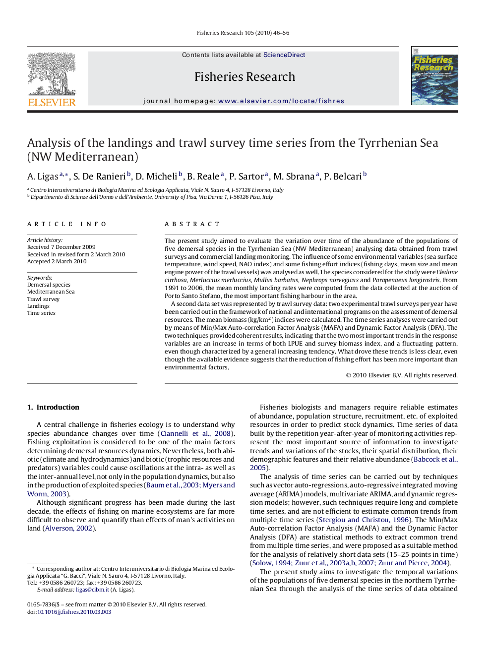 Analysis of the landings and trawl survey time series from the Tyrrhenian Sea (NW Mediterranean)