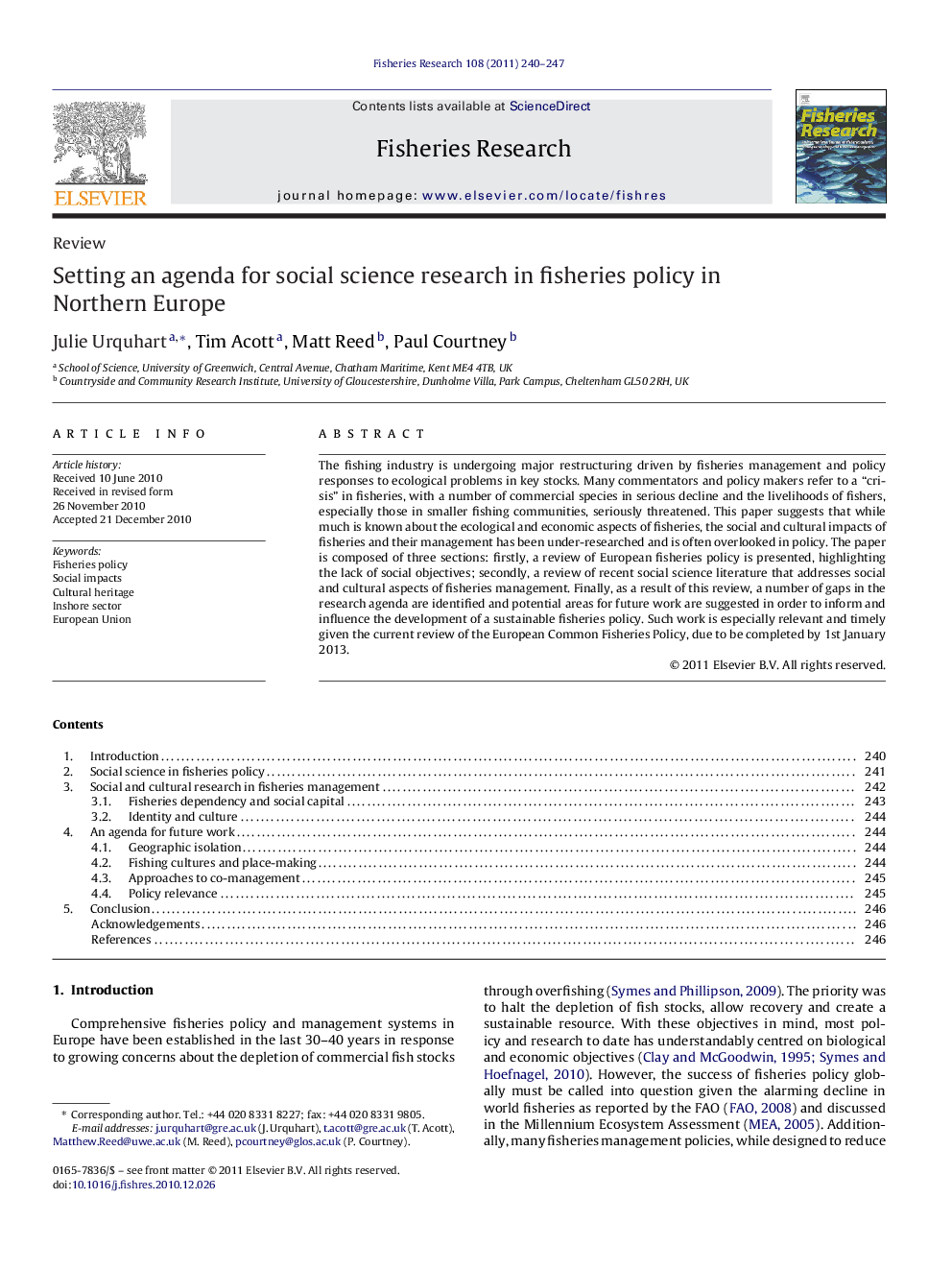 Setting an agenda for social science research in fisheries policy in Northern Europe