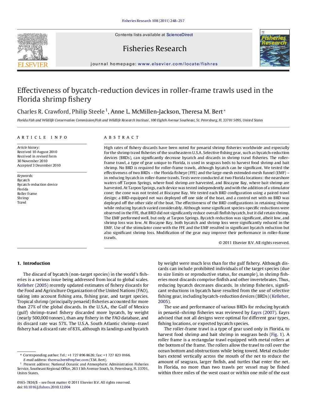 Effectiveness of bycatch-reduction devices in roller-frame trawls used in the Florida shrimp fishery