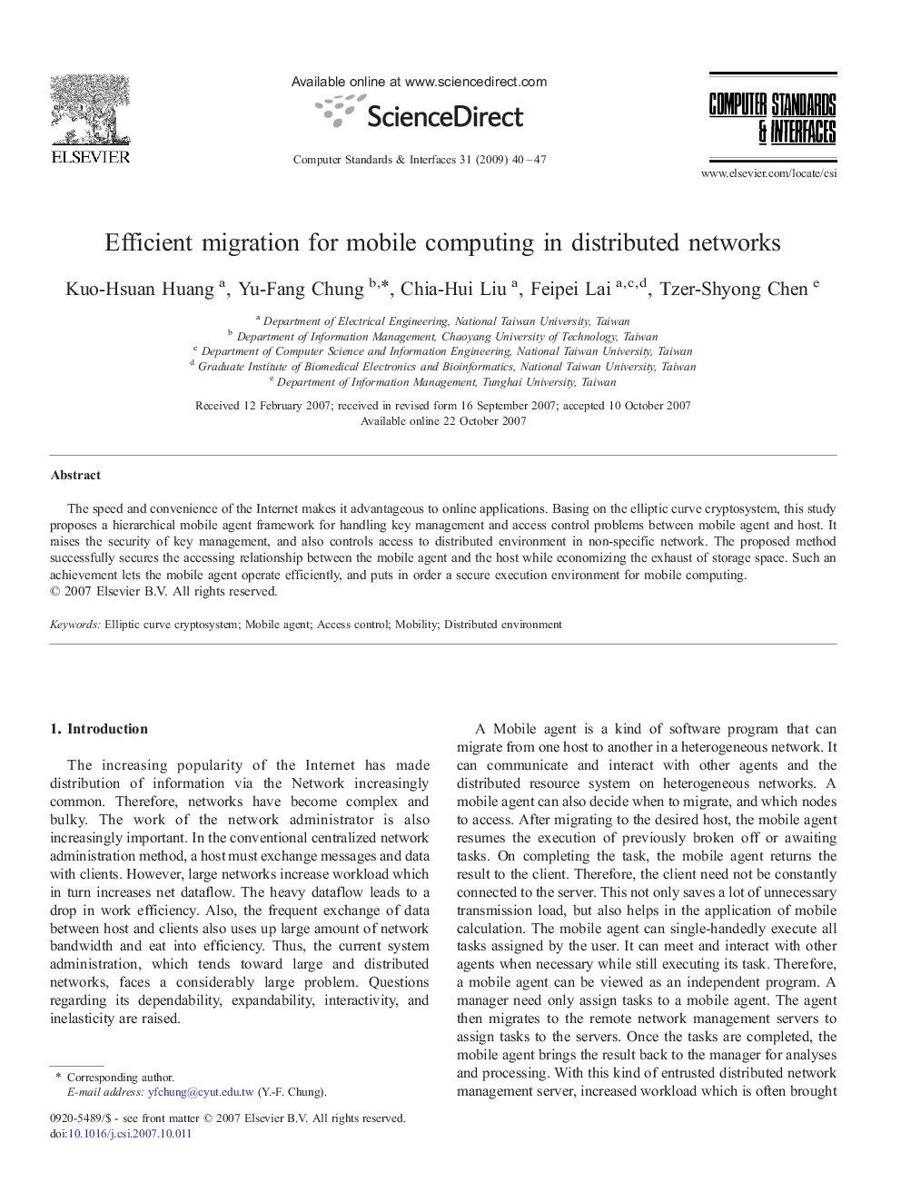 Efficient migration for mobile computing in distributed networks