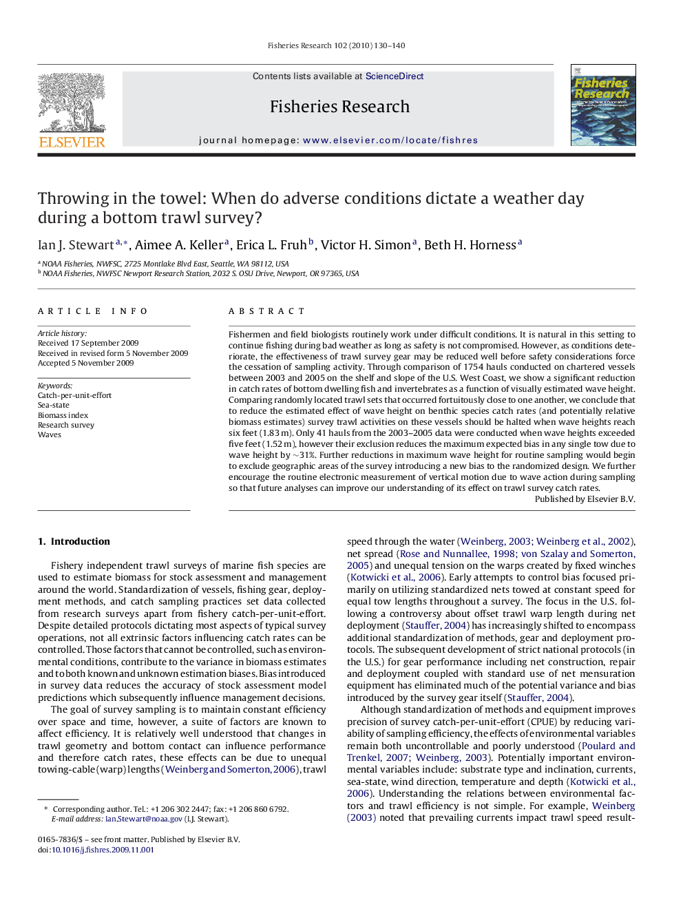 Throwing in the towel: When do adverse conditions dictate a weather day during a bottom trawl survey?