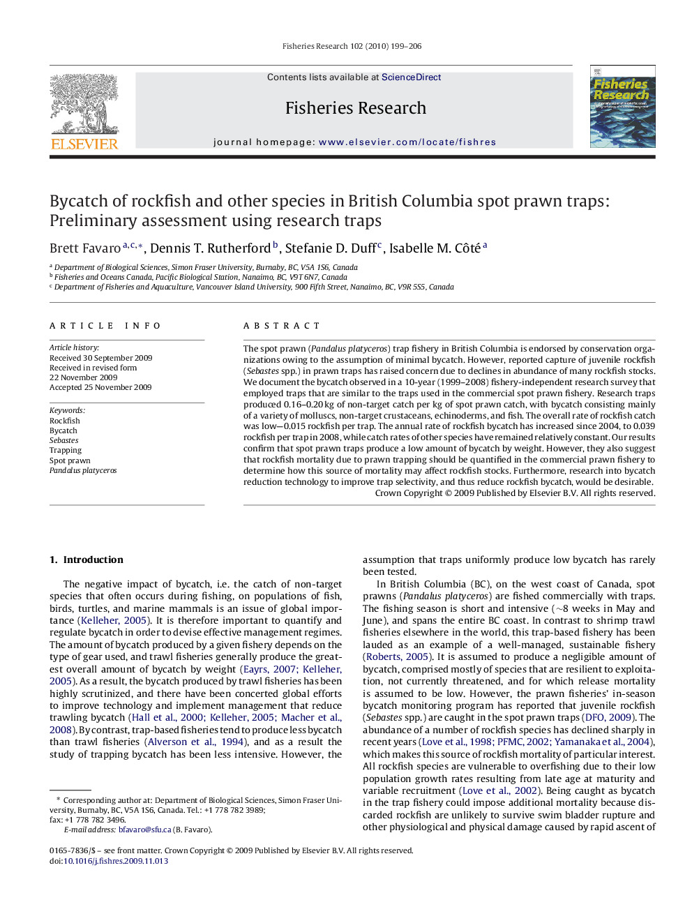 Bycatch of rockfish and other species in British Columbia spot prawn traps: Preliminary assessment using research traps