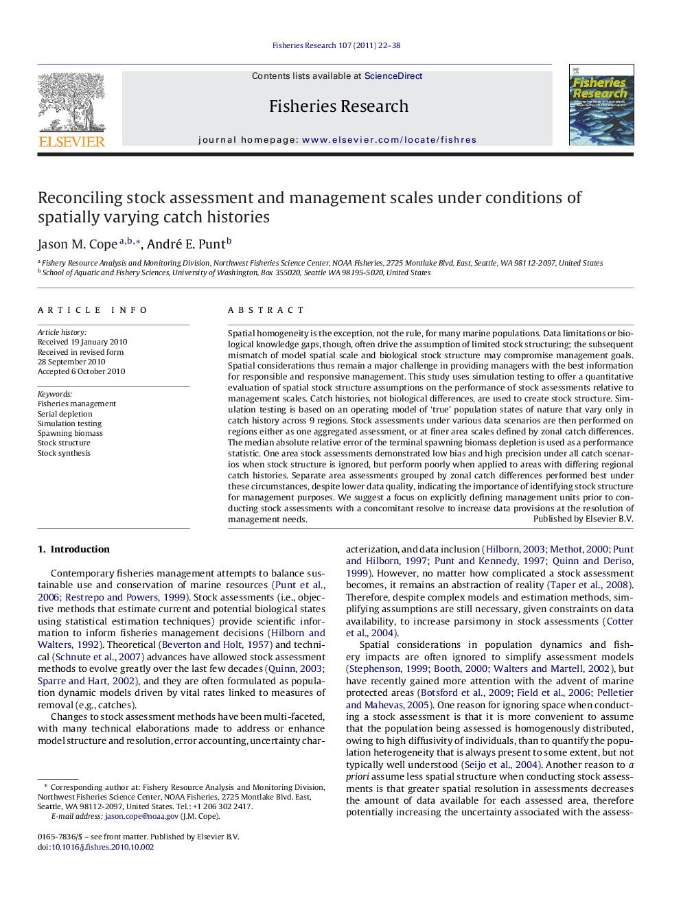 Reconciling stock assessment and management scales under conditions of spatially varying catch histories