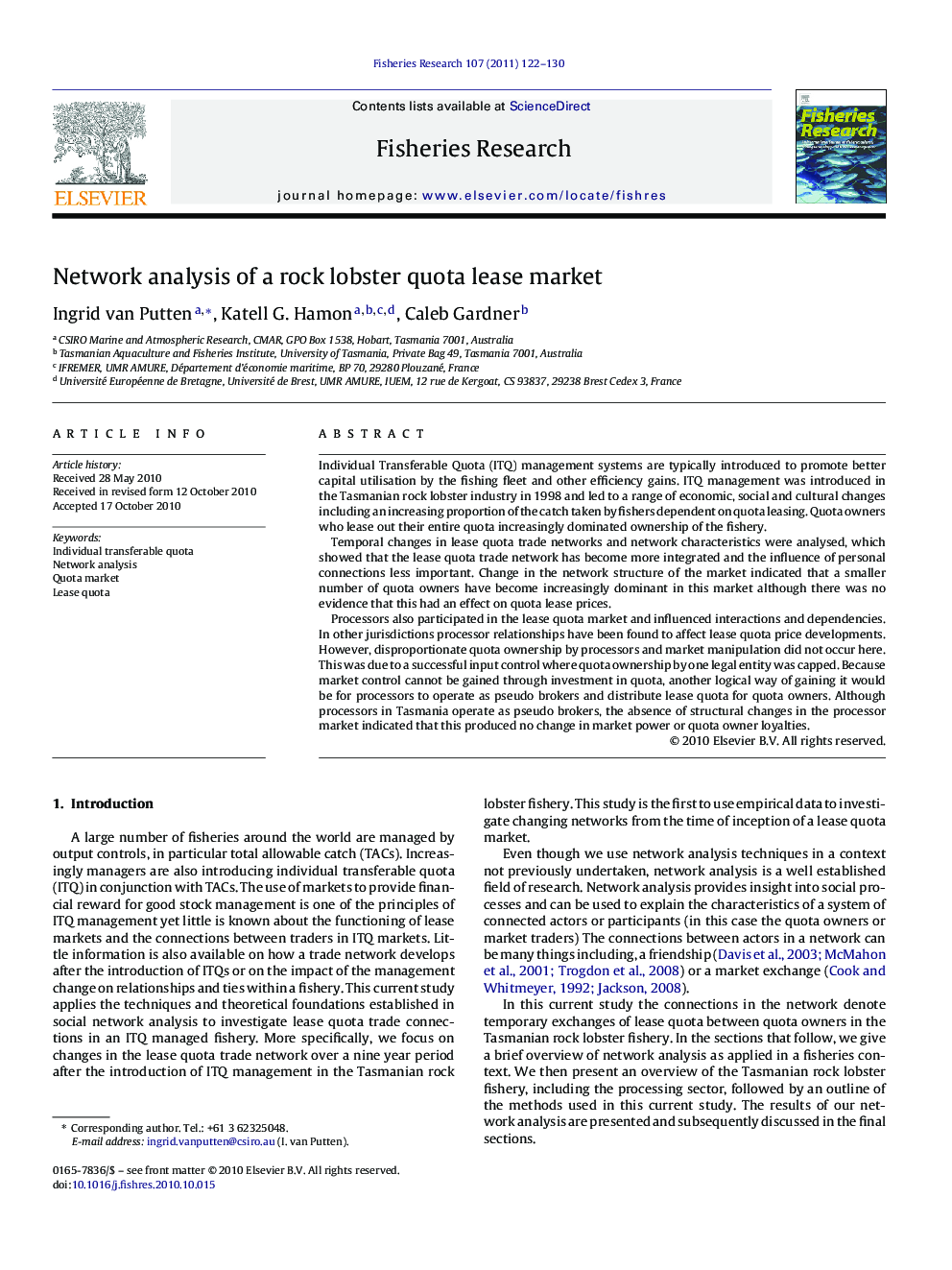 Network analysis of a rock lobster quota lease market