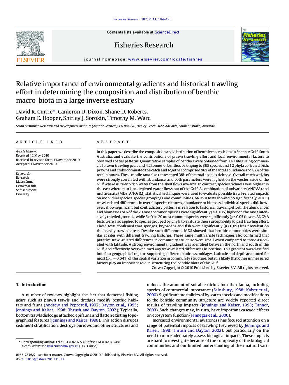 Relative importance of environmental gradients and historical trawling effort in determining the composition and distribution of benthic macro-biota in a large inverse estuary