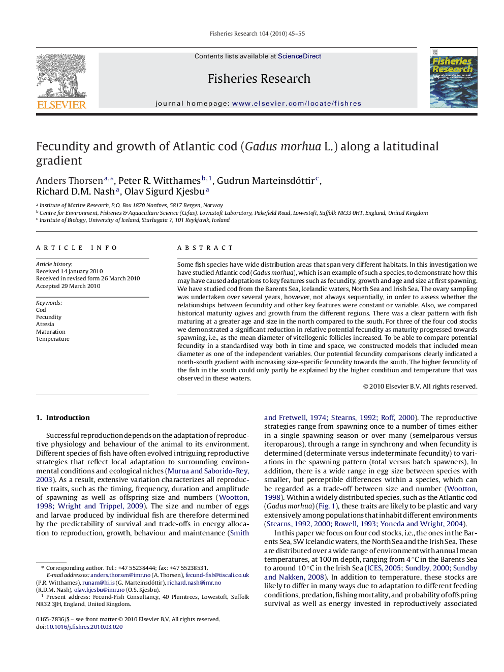 Fecundity and growth of Atlantic cod (Gadus morhua L.) along a latitudinal gradient
