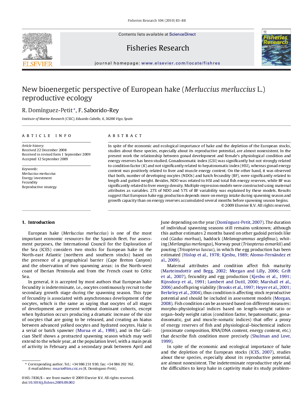 New bioenergetic perspective of European hake (Merluccius merluccius L.) reproductive ecology