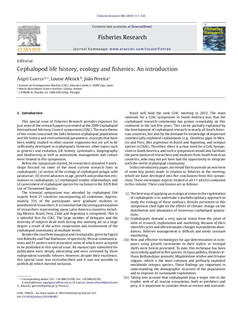Cephalopod life history, ecology and fisheries: An introduction