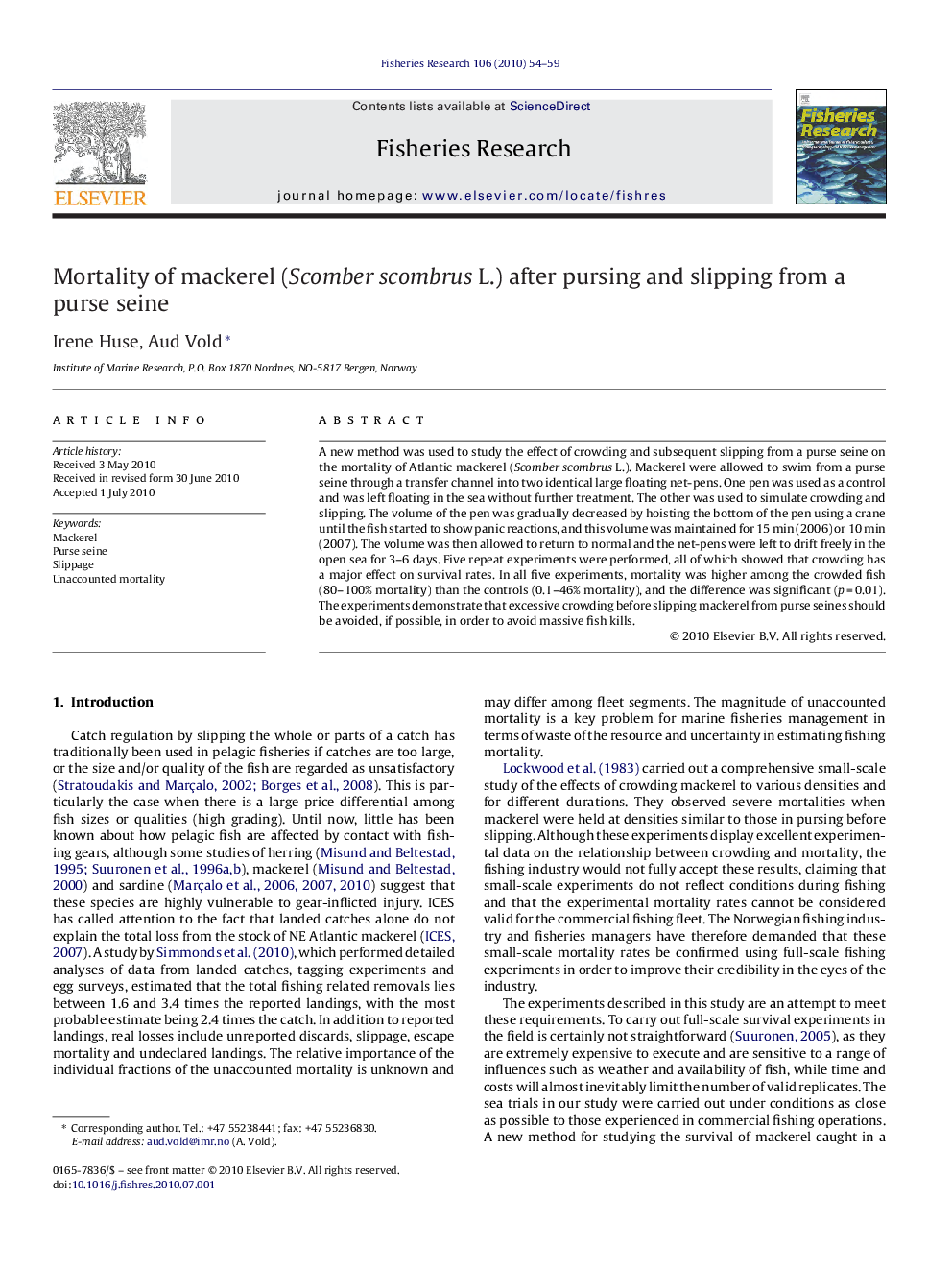 Mortality of mackerel (Scomber scombrus L.) after pursing and slipping from a purse seine