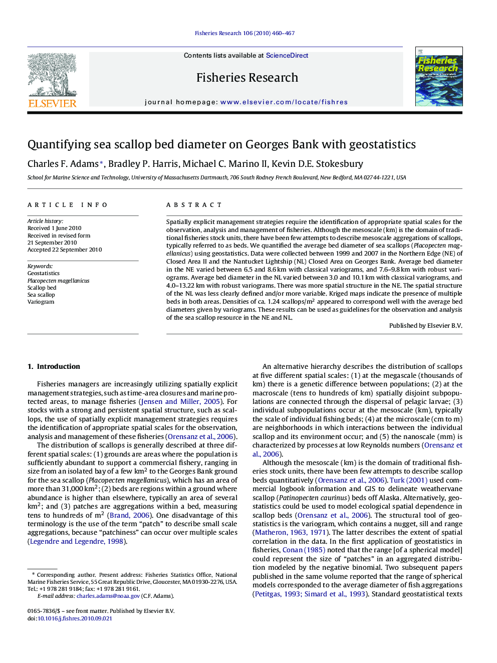 Quantifying sea scallop bed diameter on Georges Bank with geostatistics