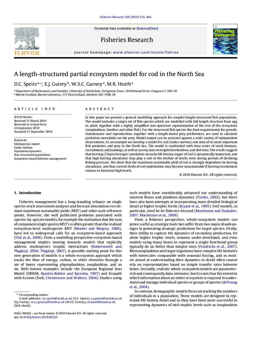 A length-structured partial ecosystem model for cod in the North Sea