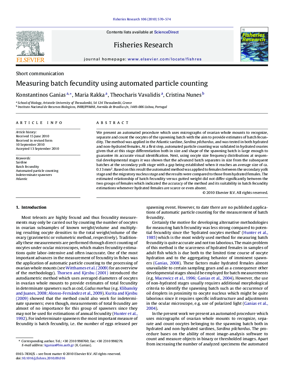 Measuring batch fecundity using automated particle counting