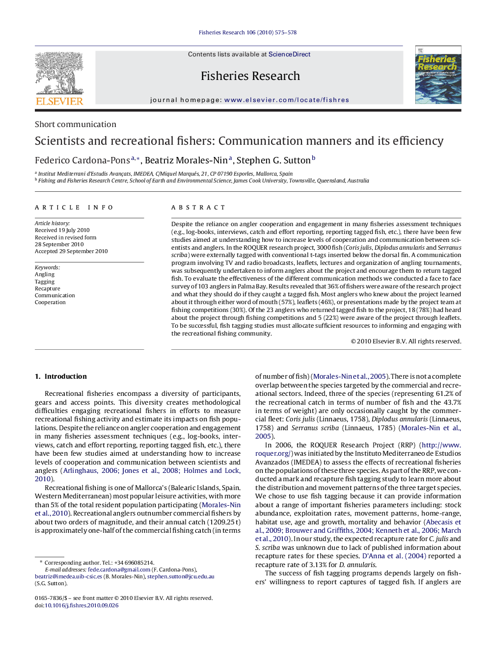 Scientists and recreational fishers: Communication manners and its efficiency