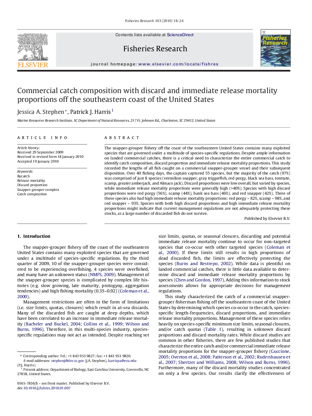 Commercial catch composition with discard and immediate release mortality proportions off the southeastern coast of the United States