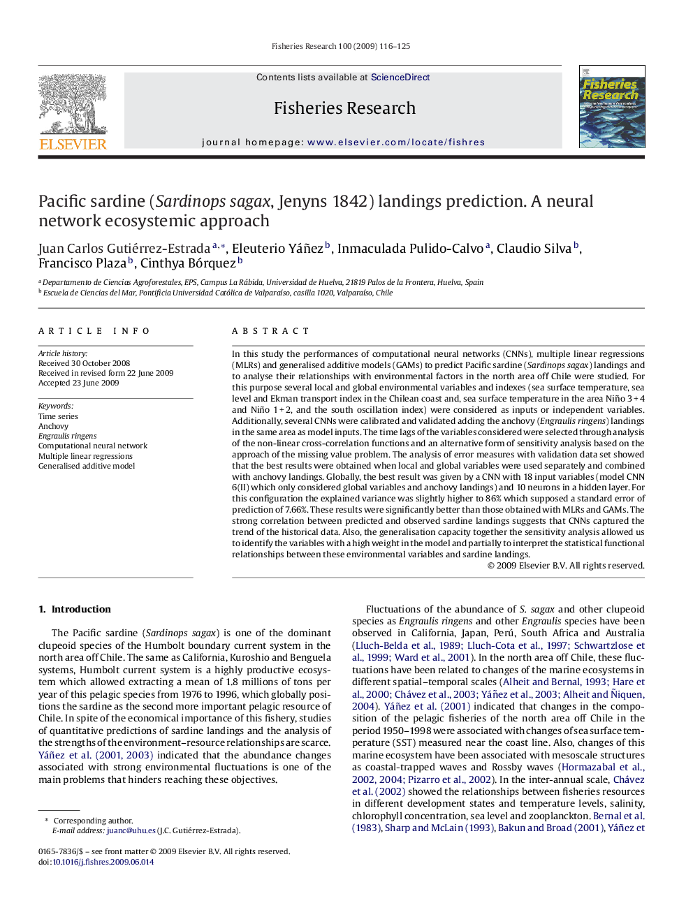 Pacific sardine (Sardinops sagax, Jenyns 1842) landings prediction. A neural network ecosystemic approach