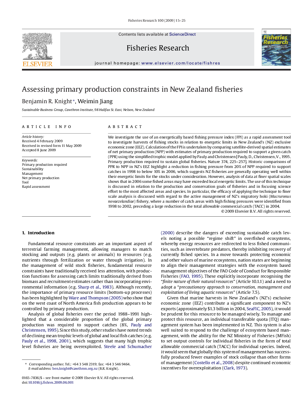 Assessing primary production constraints in New Zealand fisheries