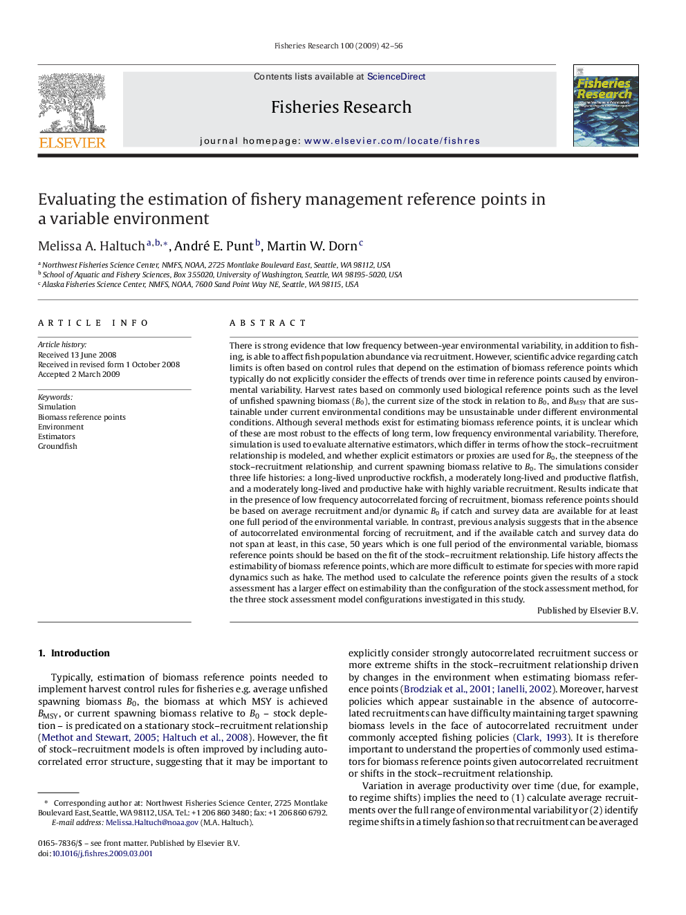 Evaluating the estimation of fishery management reference points in a variable environment