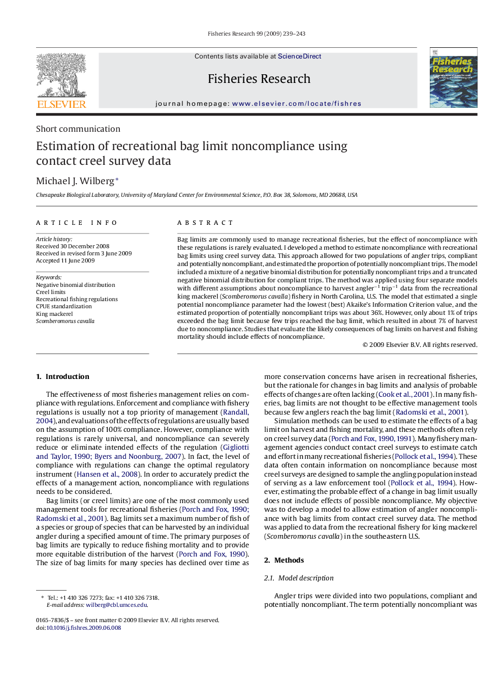 Estimation of recreational bag limit noncompliance using contact creel survey data