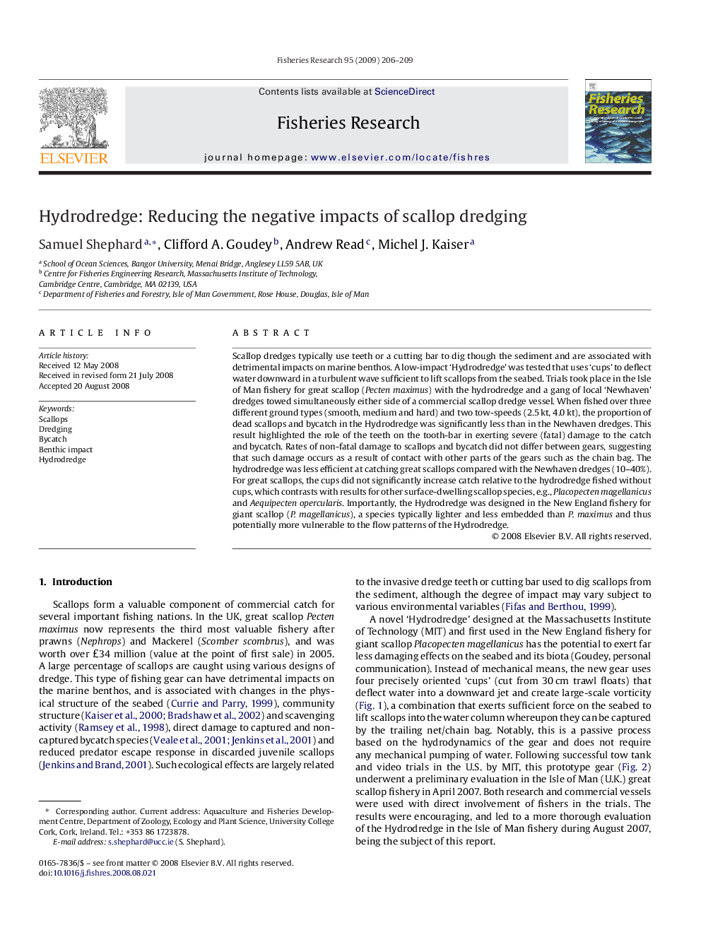 Hydrodredge: Reducing the negative impacts of scallop dredging