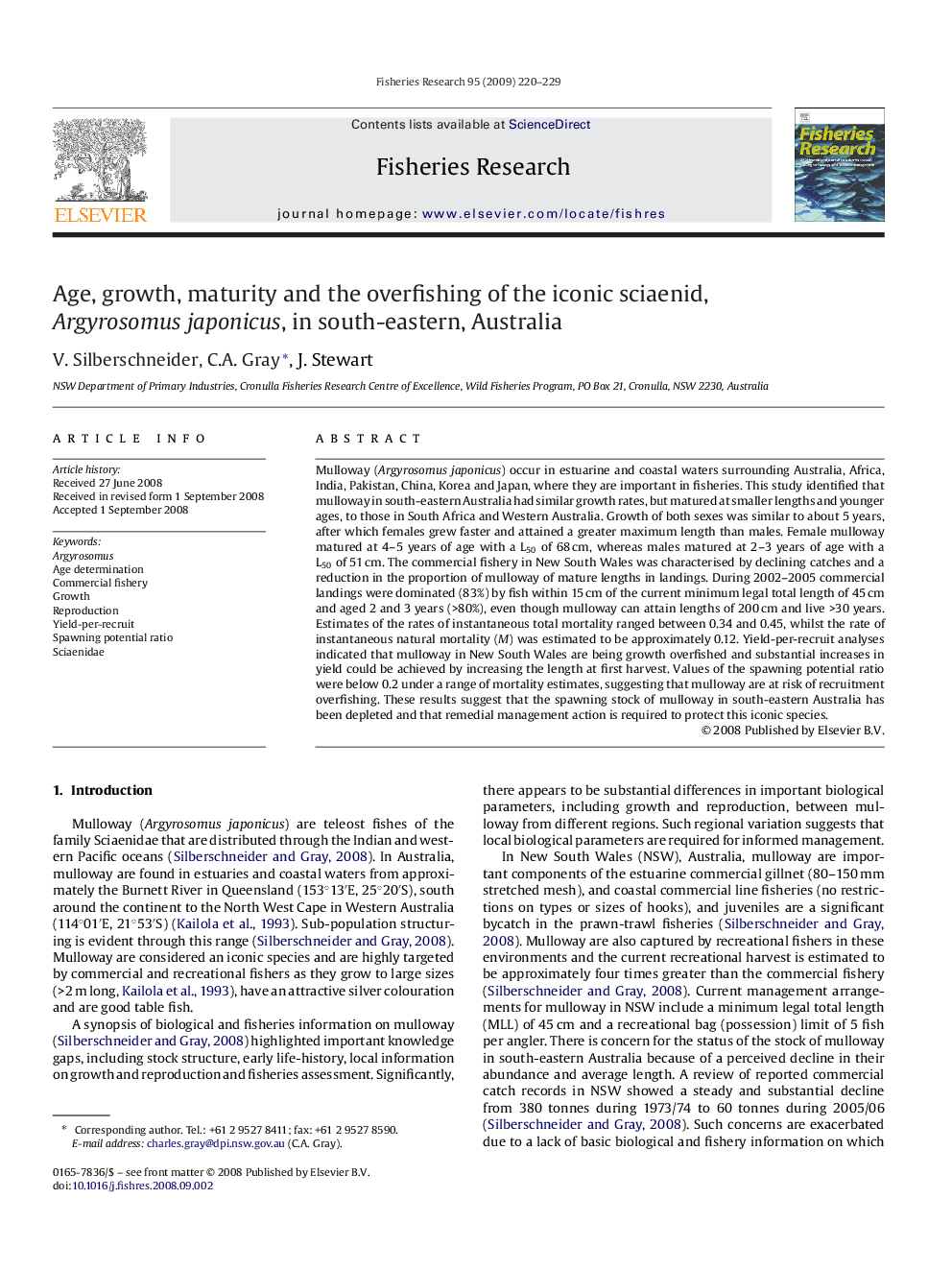 Age, growth, maturity and the overfishing of the iconic sciaenid, Argyrosomus japonicus, in south-eastern, Australia