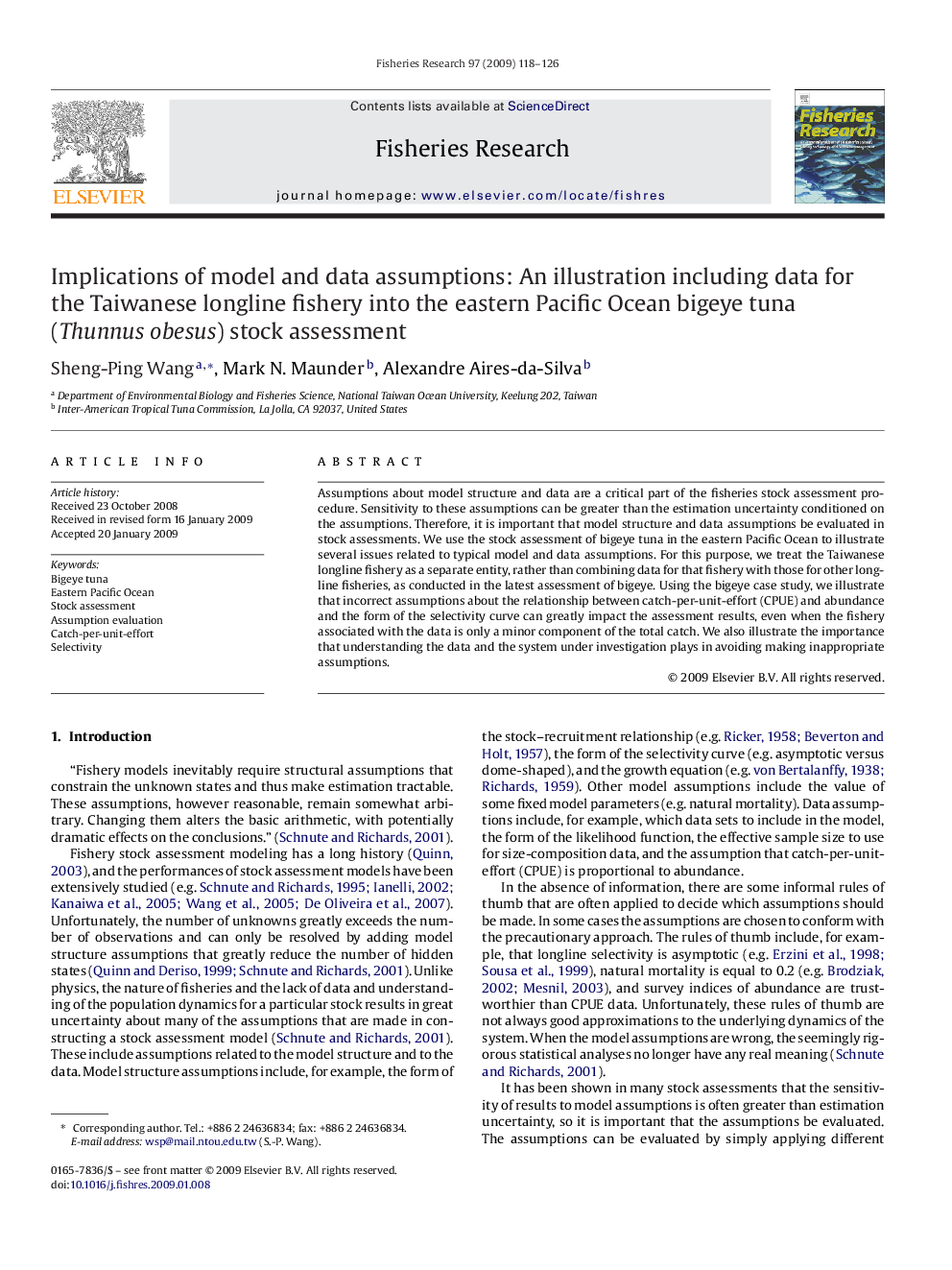 Implications of model and data assumptions: An illustration including data for the Taiwanese longline fishery into the eastern Pacific Ocean bigeye tuna (Thunnus obesus) stock assessment