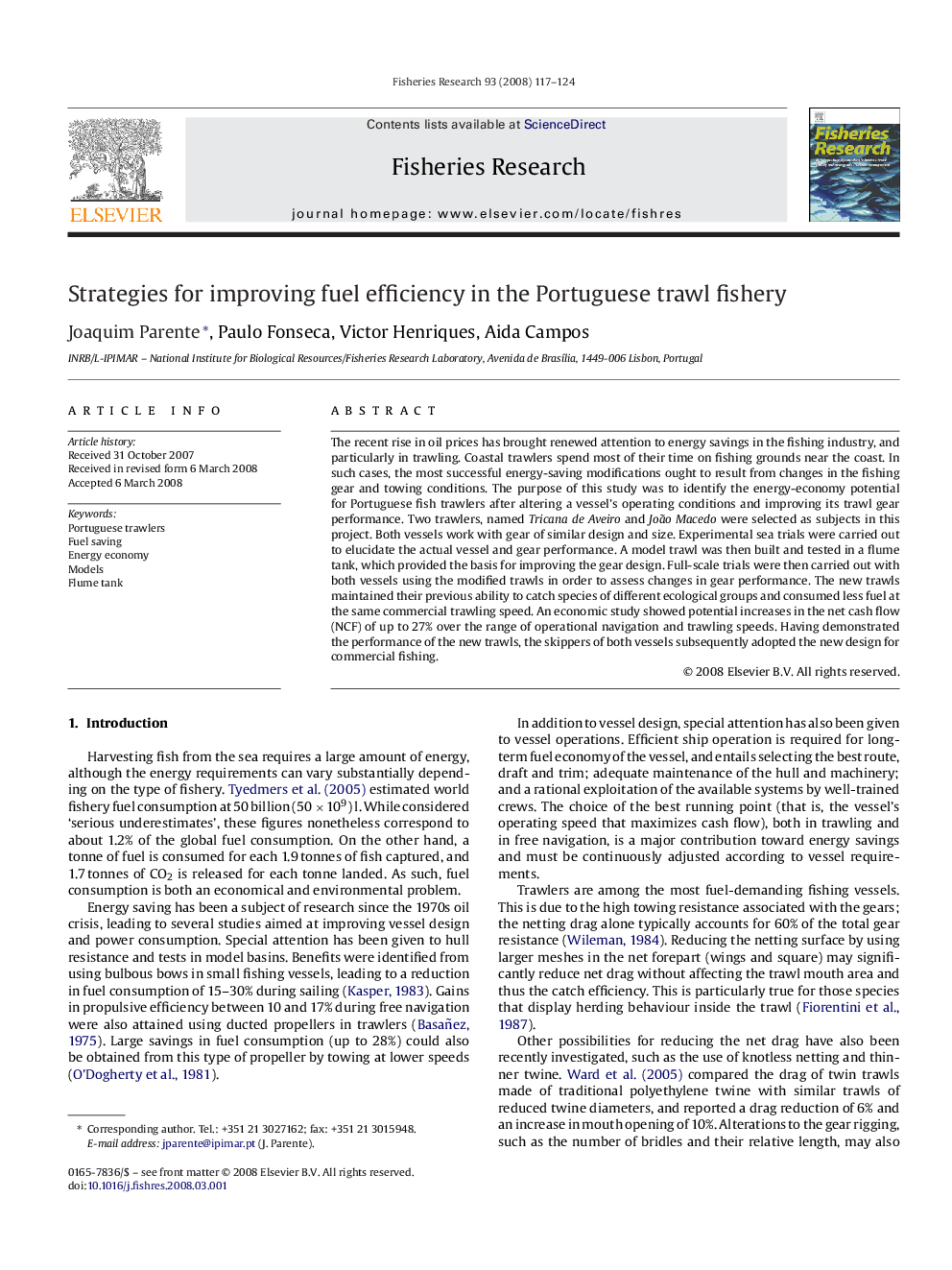 Strategies for improving fuel efficiency in the Portuguese trawl fishery