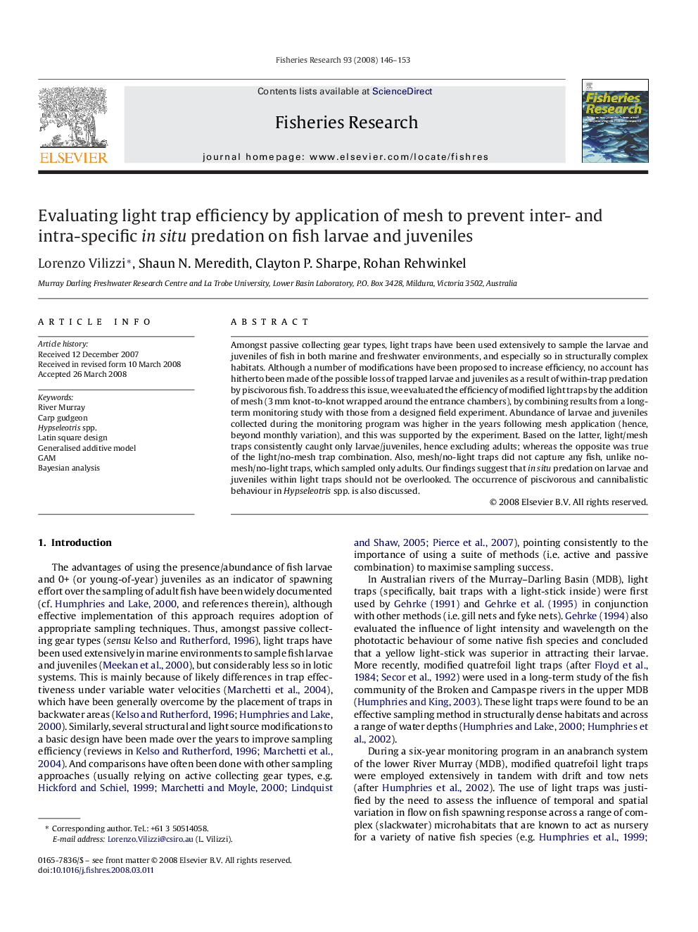 Evaluating light trap efficiency by application of mesh to prevent inter- and intra-specific in situ predation on fish larvae and juveniles