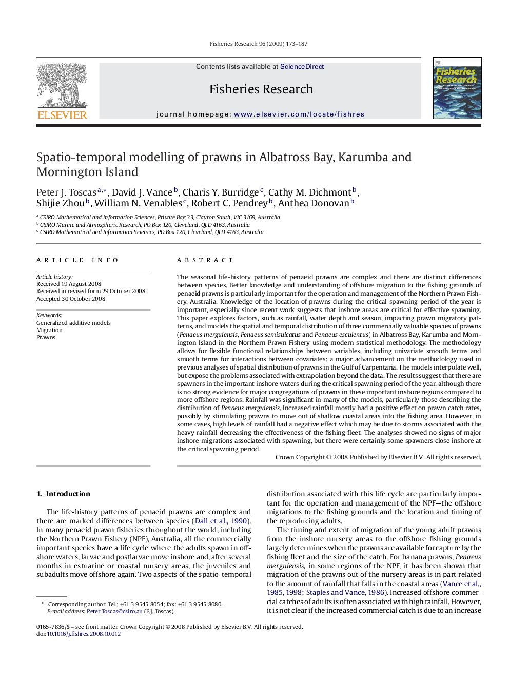 Spatio-temporal modelling of prawns in Albatross Bay, Karumba and Mornington Island