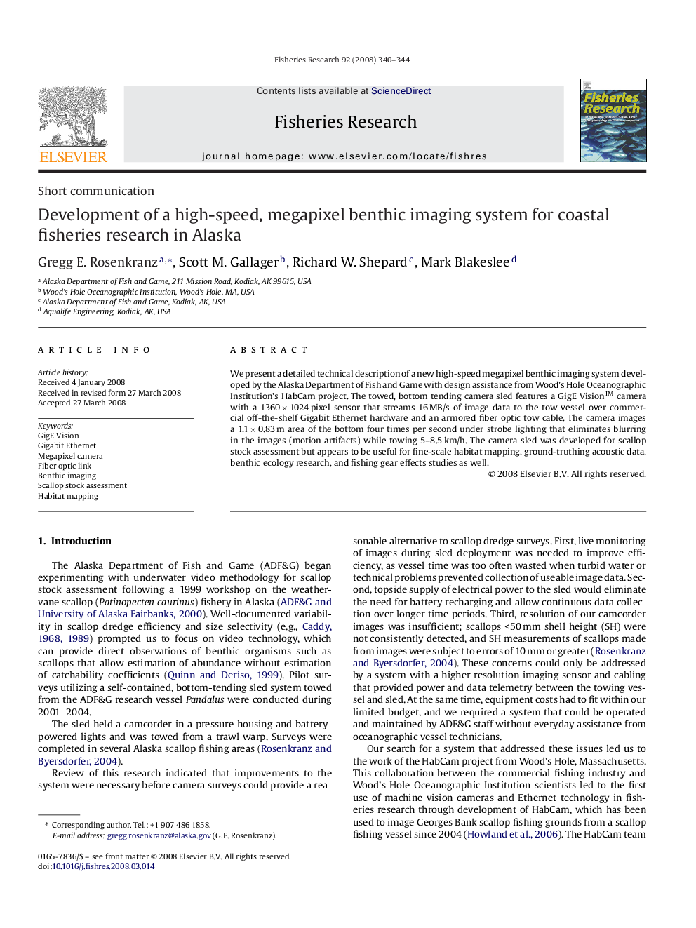 Development of a high-speed, megapixel benthic imaging system for coastal fisheries research in Alaska