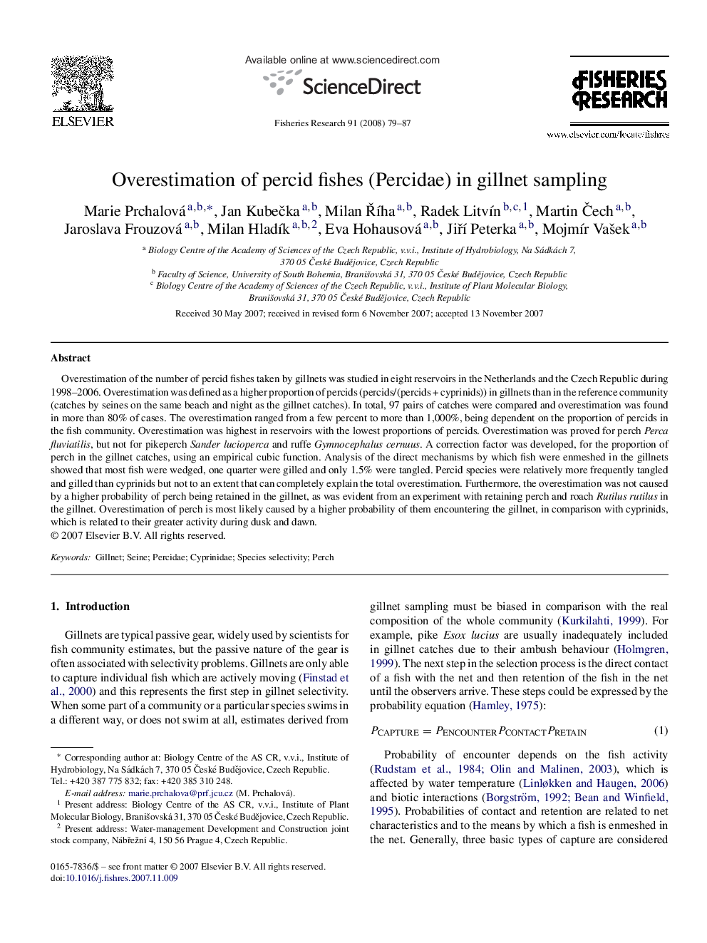 Overestimation of percid fishes (Percidae) in gillnet sampling