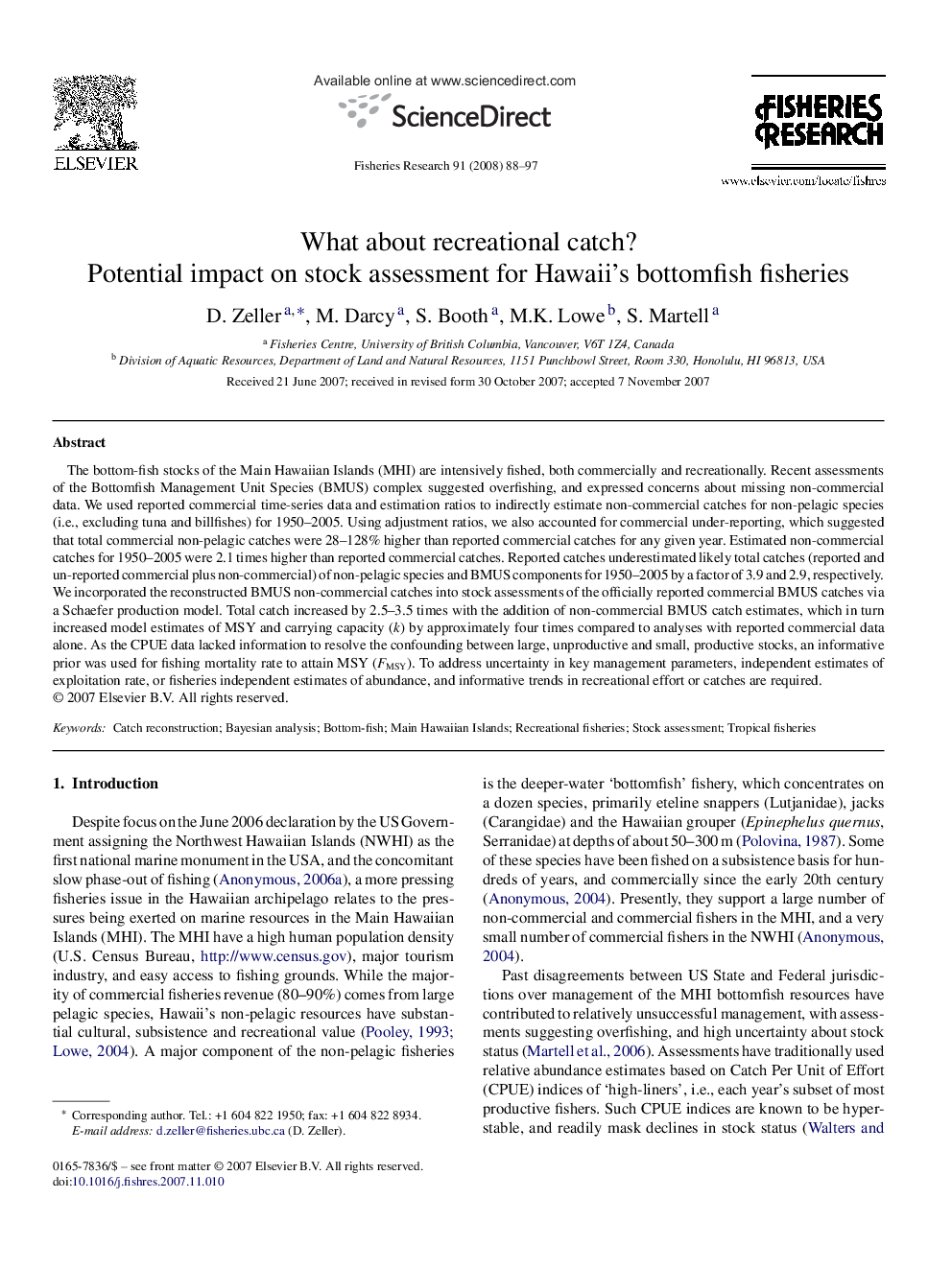 What about recreational catch?: Potential impact on stock assessment for Hawaii's bottomfish fisheries