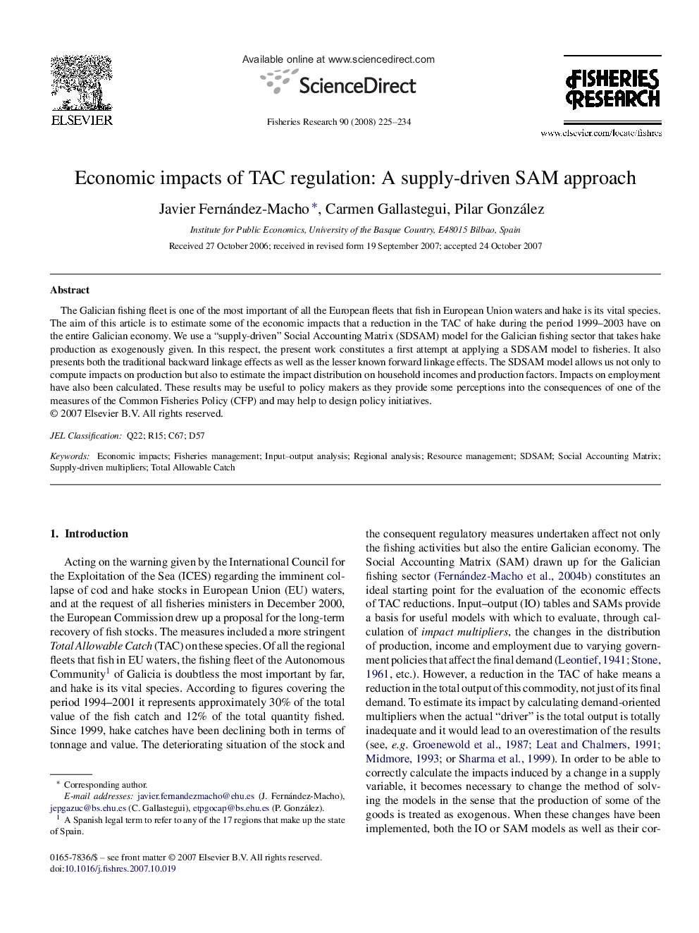 Economic impacts of TAC regulation: A supply-driven SAM approach