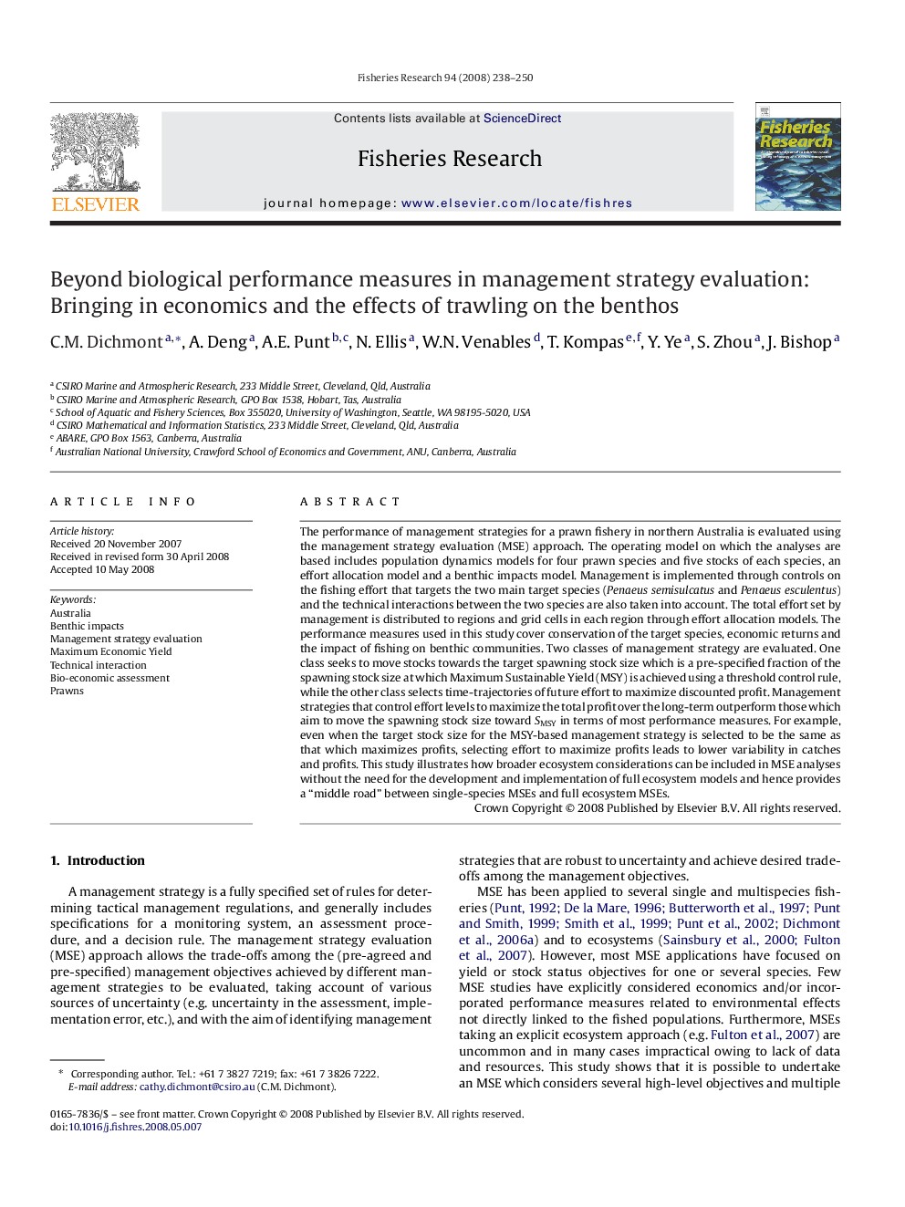 Beyond biological performance measures in management strategy evaluation: Bringing in economics and the effects of trawling on the benthos