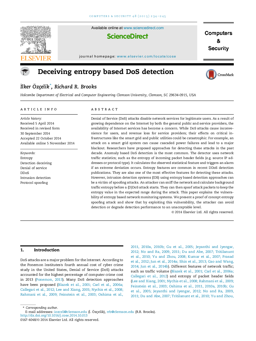 Deceiving entropy based DoS detection