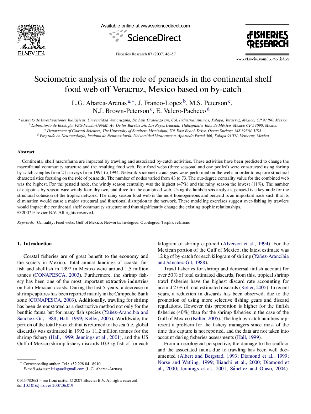 Sociometric analysis of the role of penaeids in the continental shelf food web off Veracruz, Mexico based on by-catch