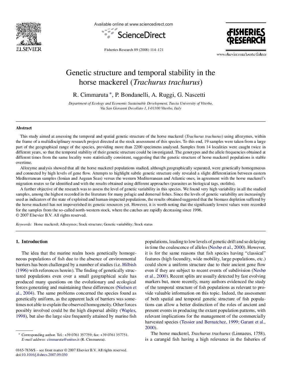 Genetic structure and temporal stability in the horse mackerel (Trachurus trachurus)