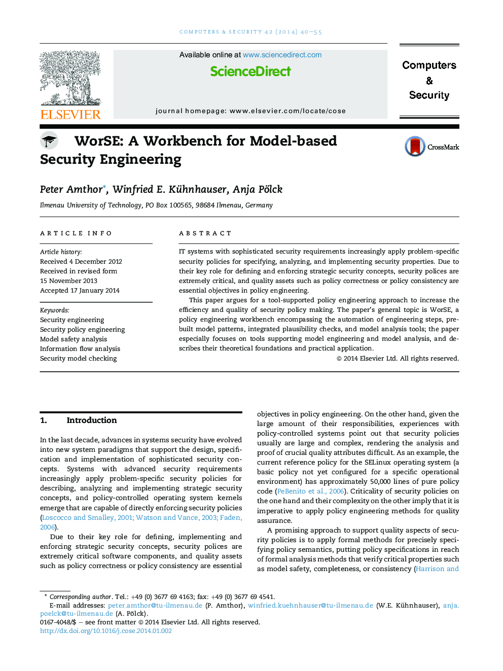 WorSE: A Workbench for Model-based Security Engineering