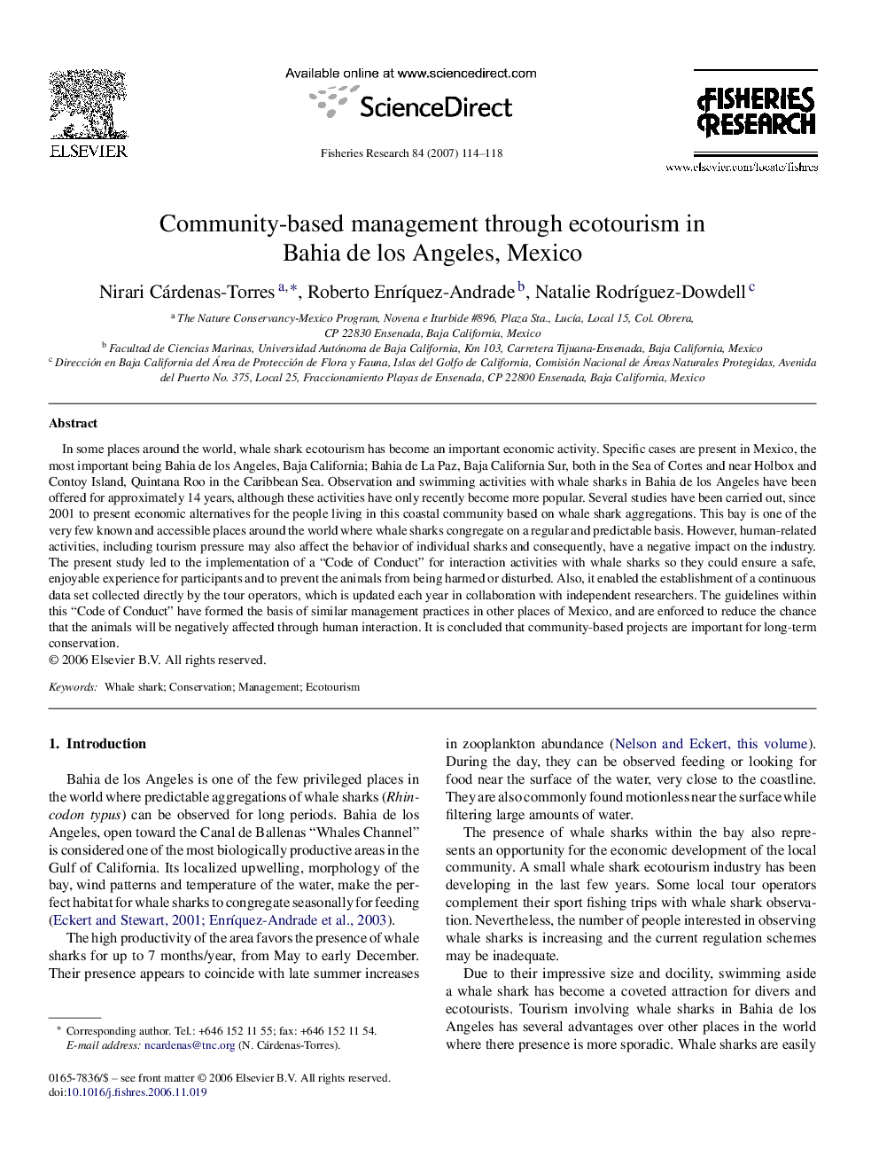 Community-based management through ecotourism in Bahia de los Angeles, Mexico