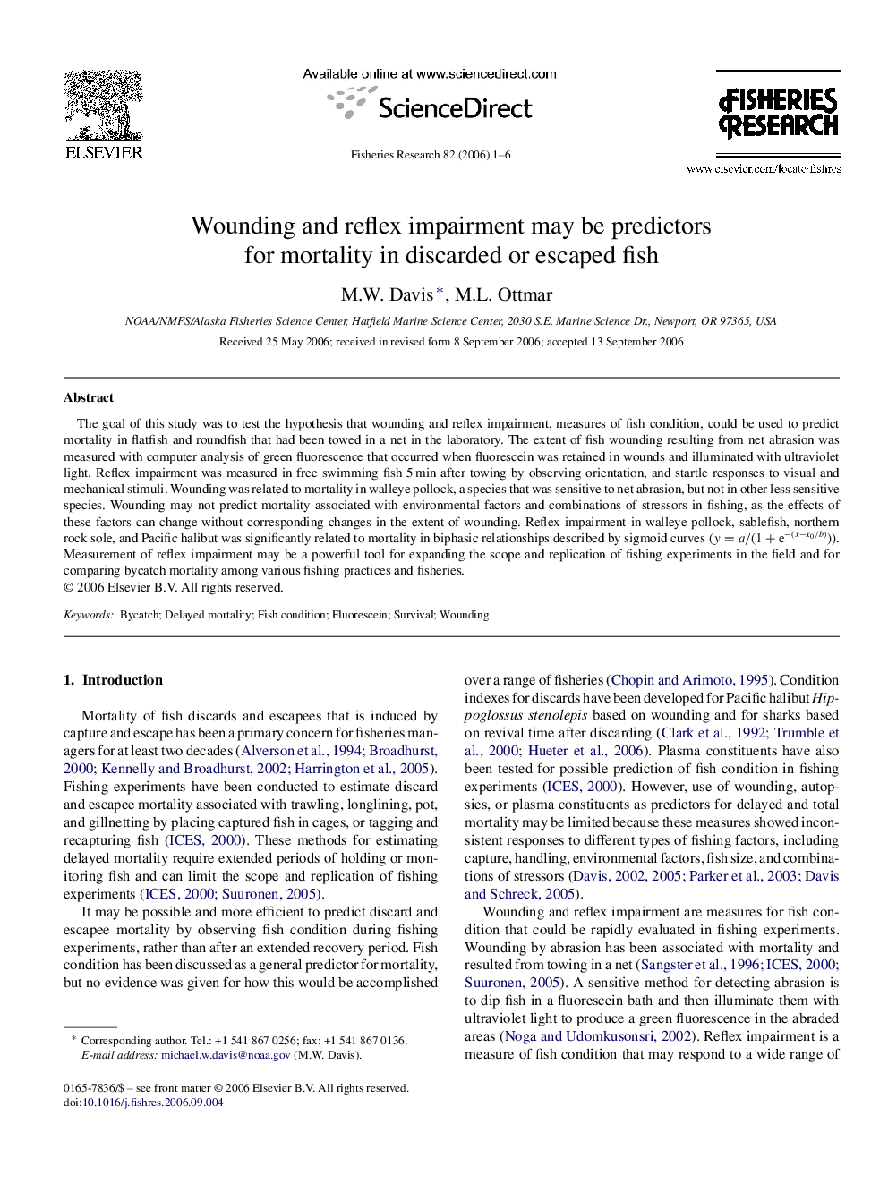 Wounding and reflex impairment may be predictors for mortality in discarded or escaped fish