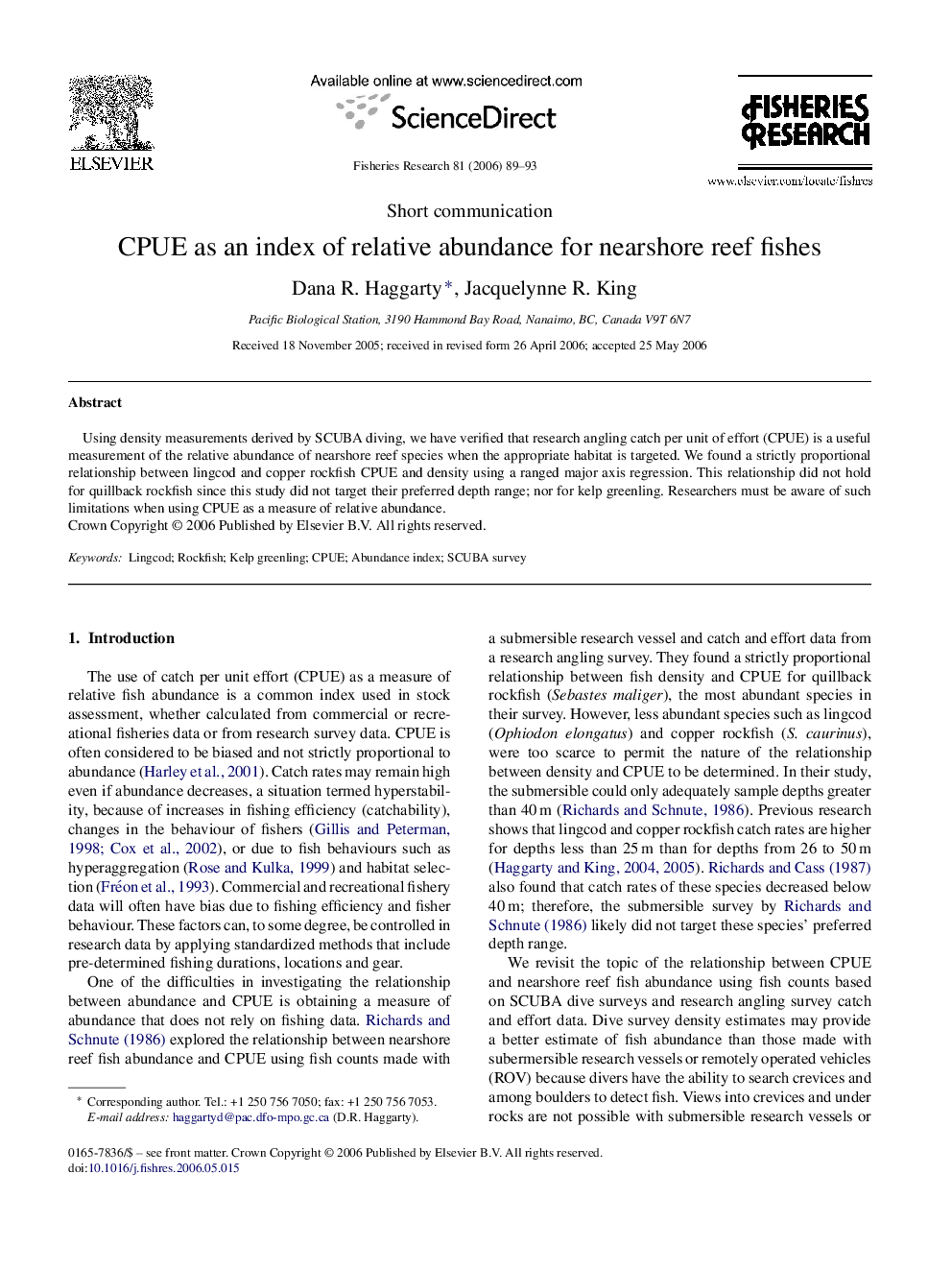 CPUE as an index of relative abundance for nearshore reef fishes