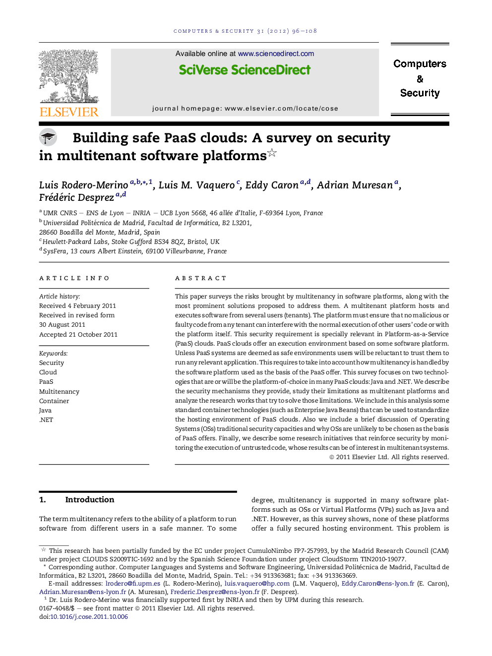 Building safe PaaS clouds: A survey on security in multitenant software platforms 