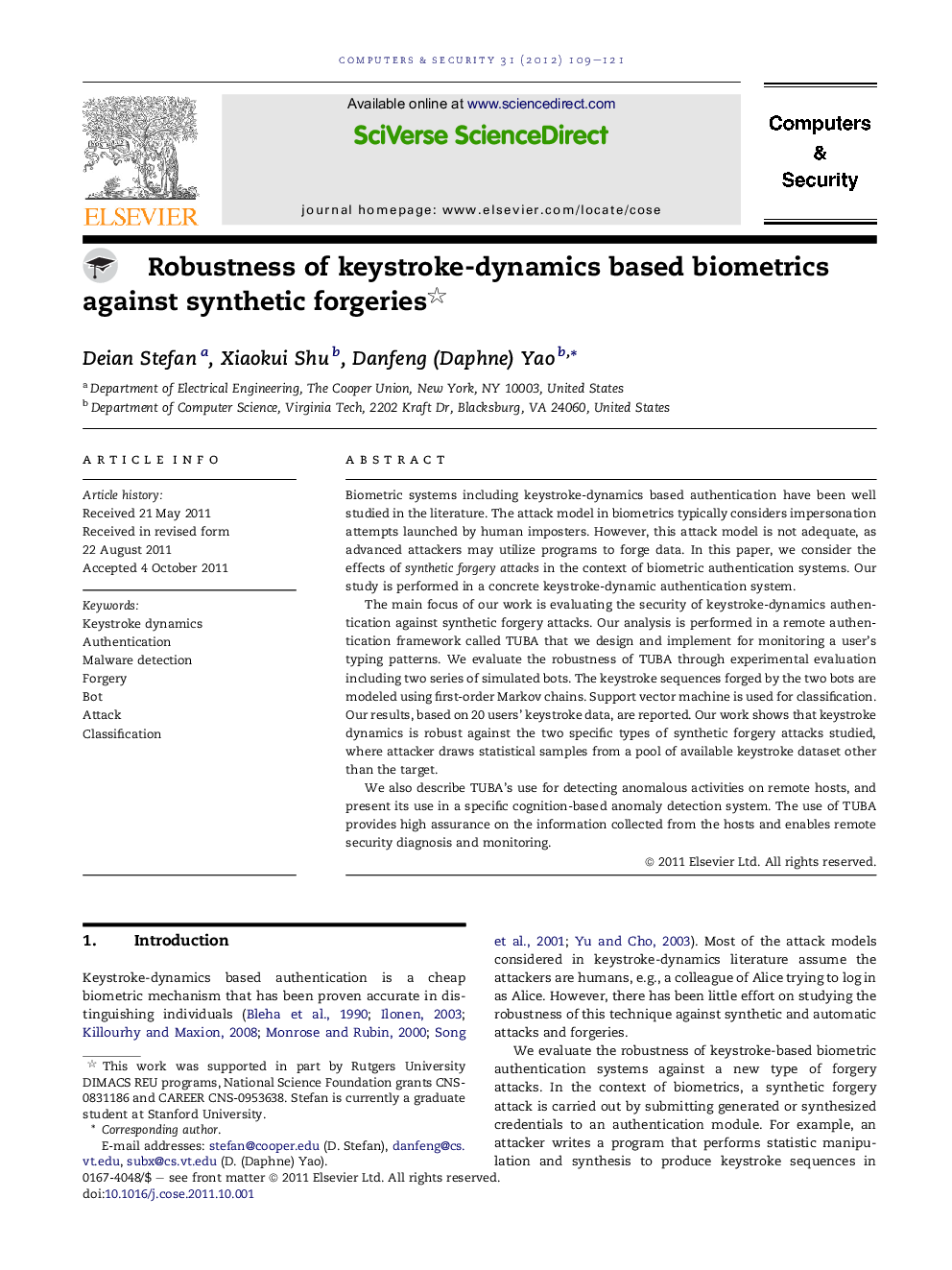 Robustness of keystroke-dynamics based biometrics against synthetic forgeries 