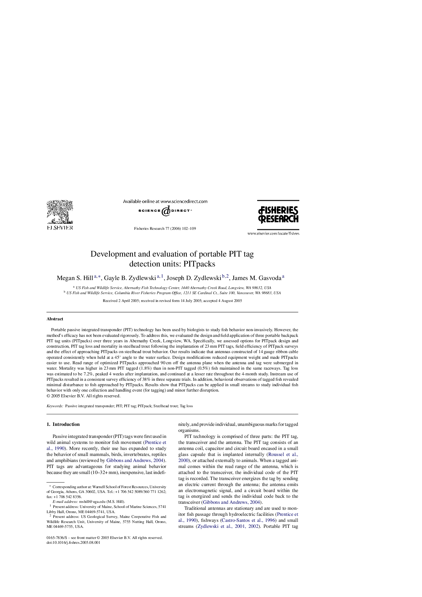 Development and evaluation of portable PIT tag detection units: PITpacks