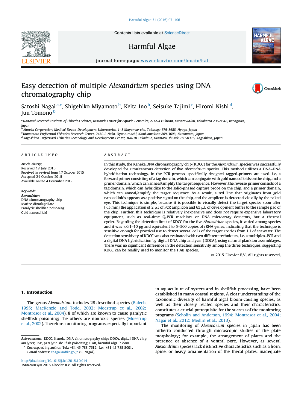 Easy detection of multiple Alexandrium species using DNA chromatography chip