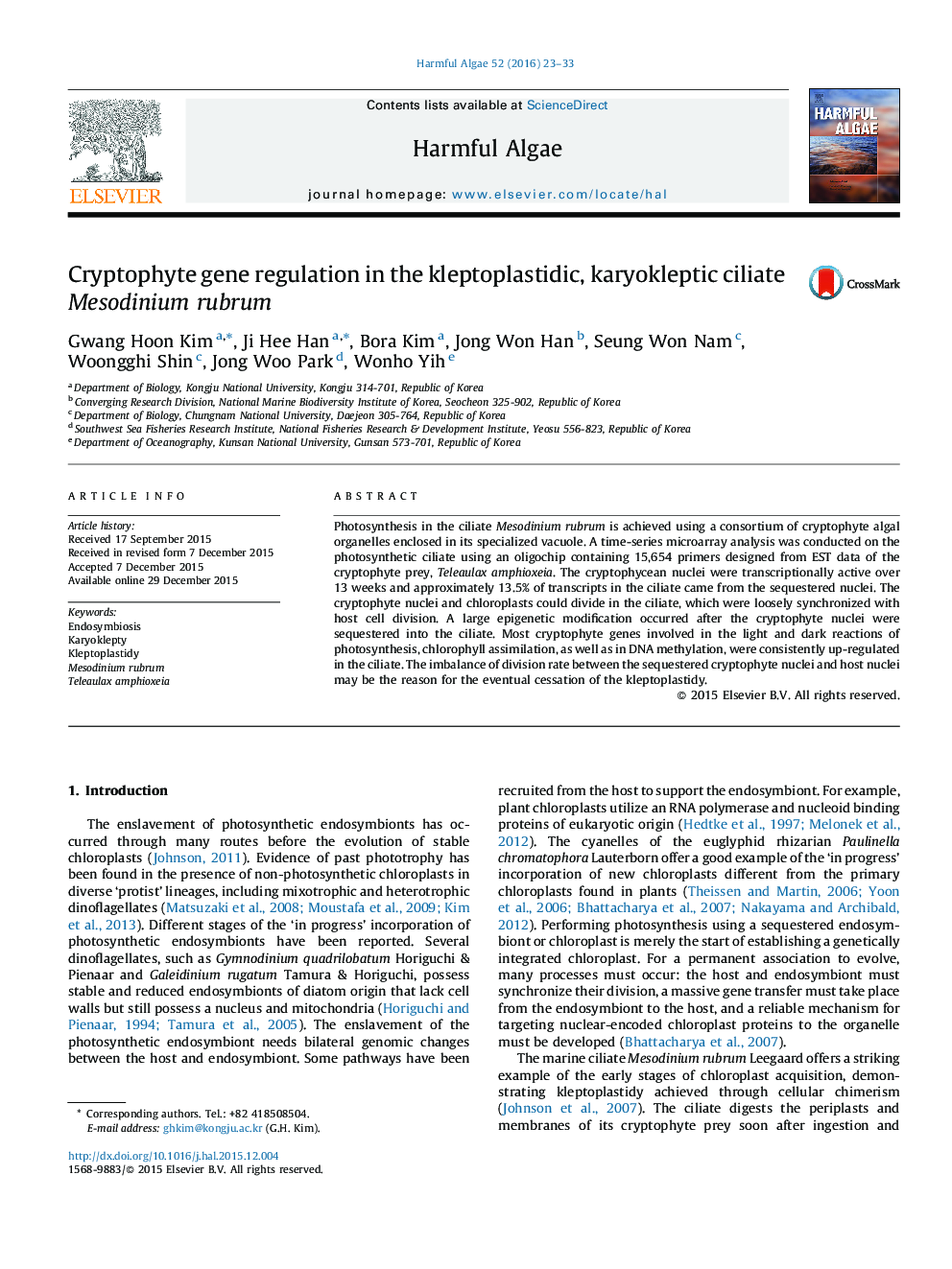 Cryptophyte gene regulation in the kleptoplastidic, karyokleptic ciliate Mesodinium rubrum